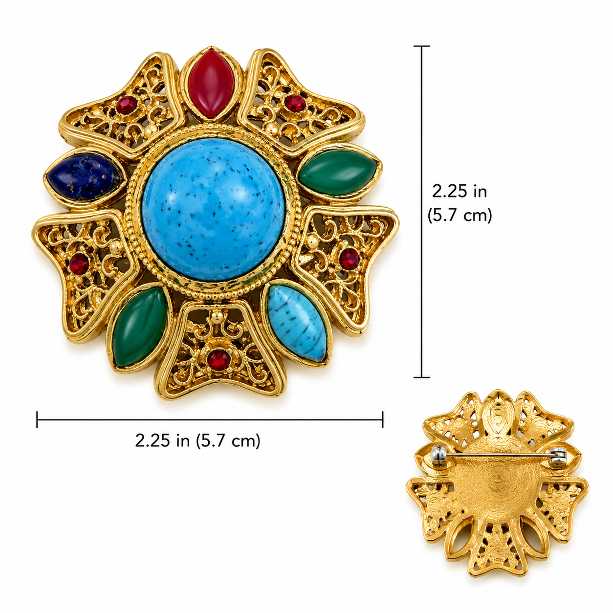 Vintage Unsigned Multi-Stone Cabochon Statement Brooch