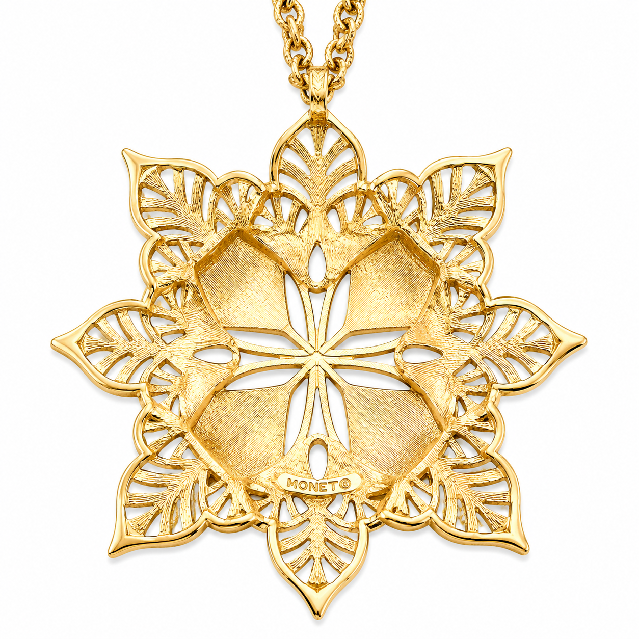 Vintage Signed Monet Gold Tone Filigree Statement Pendant Necklace