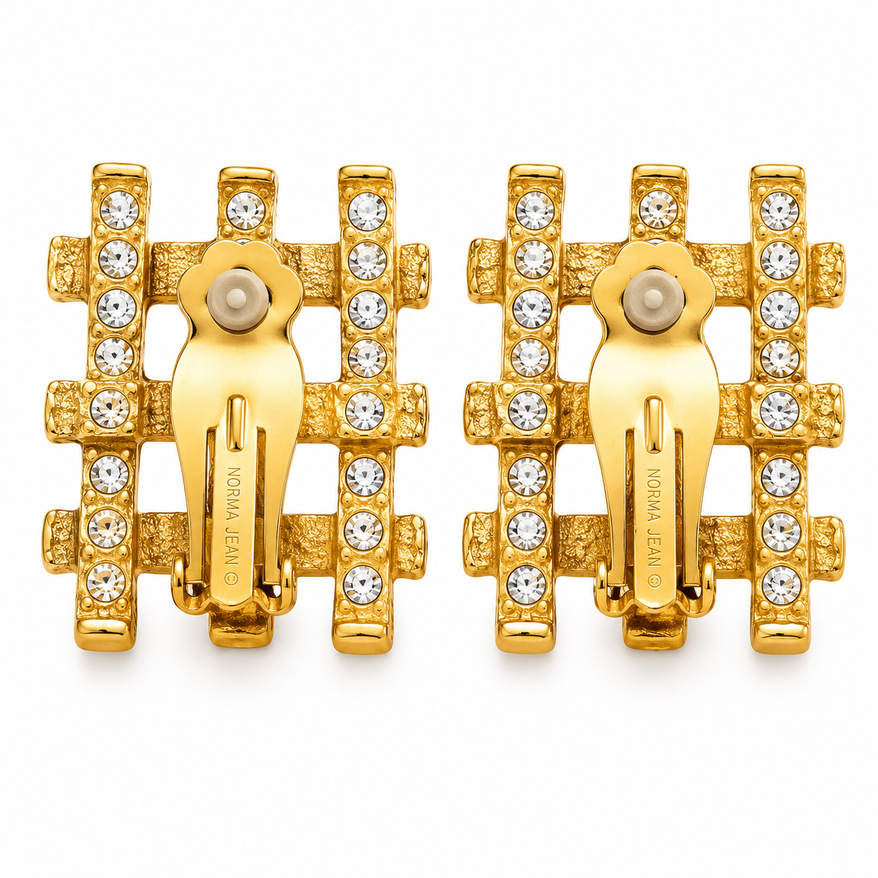 Vintage Norma Jean Rhinestone Lattice Clip-On Earrings Era: Circa 1980s–1990s