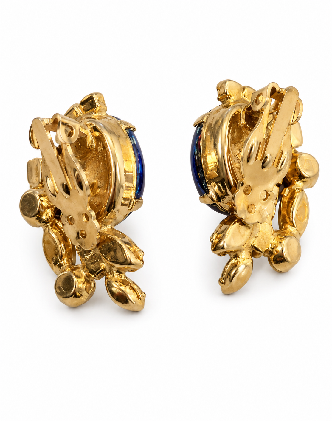 Vintage Juliana D&E Blue Art Glass & Rhinestone Clip-On Earrings | Circa 1960s
