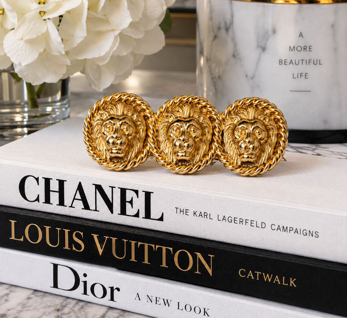 Vintage Triple Lion Head Gold-Tone Statement Brooch | Circa: 1980s–1990s