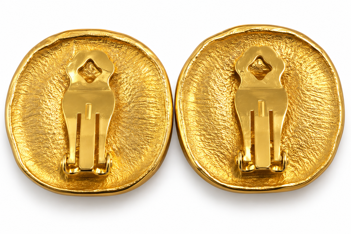 Vintage Roman Trajan Coin Medallion Gold-Tone Clip-On Statement Earrings | Circa 1980s