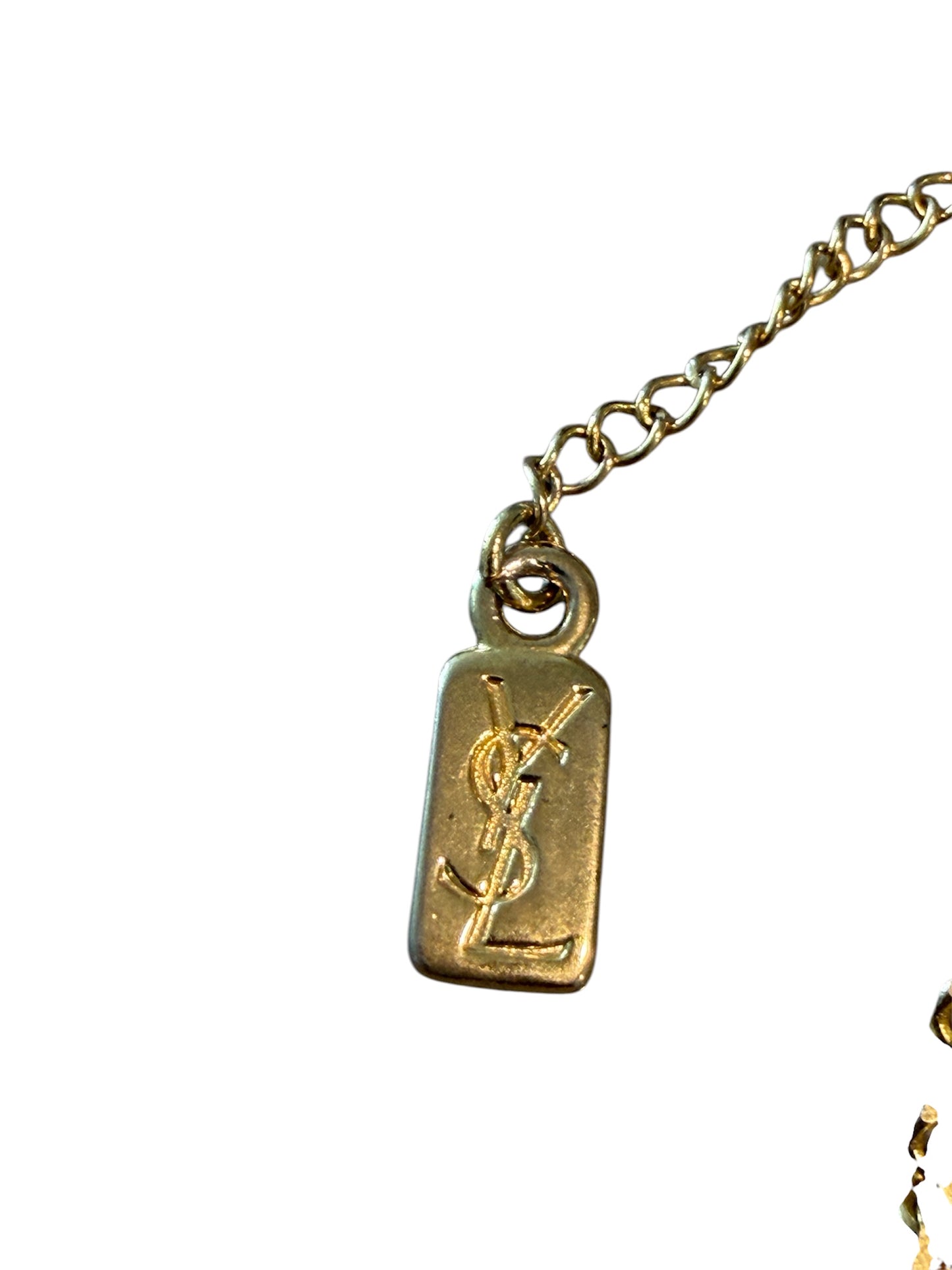 Vintage YSL Yves Saint Laurent Gold Tone Pendant Necklace Crystal Accent Signed