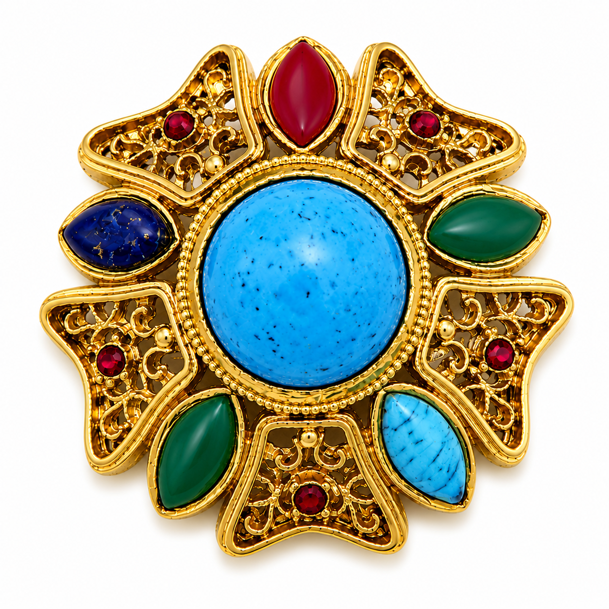 Vintage Unsigned Multi-Stone Cabochon Statement Brooch