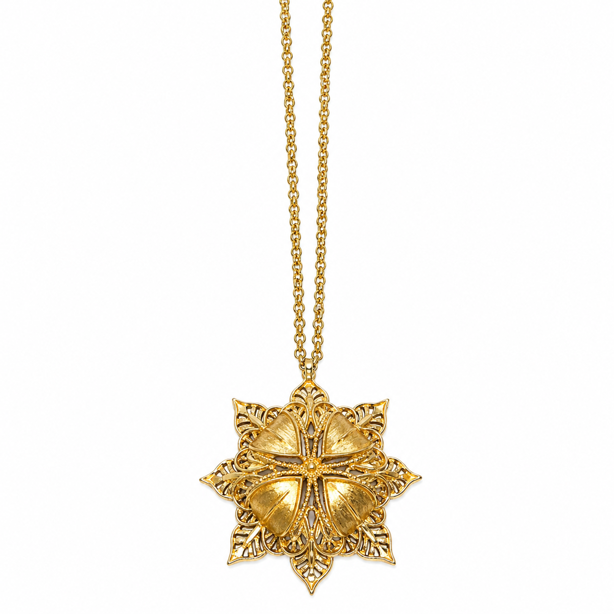 Vintage Signed Monet Gold Tone Filigree Statement Pendant Necklace