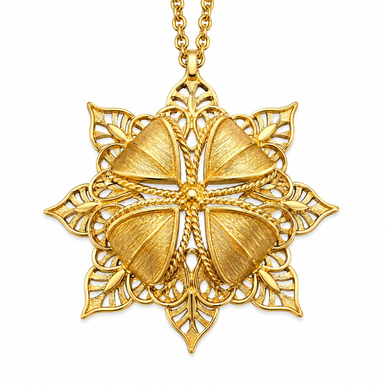 Vintage Signed Monet Gold Tone Filigree Statement Pendant Necklace