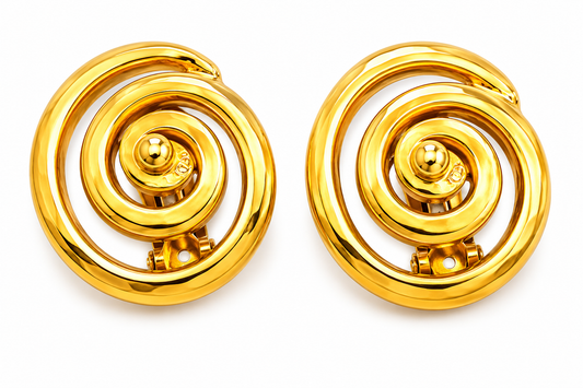 Vintage Celine Inspired Gold Spiral Clip-On Earrings