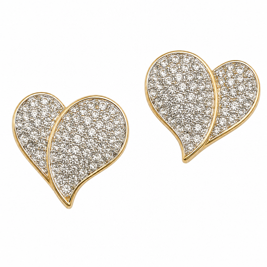 Vintage Swarovski Crystal Heart Clip-On Earrings Circa 1990s