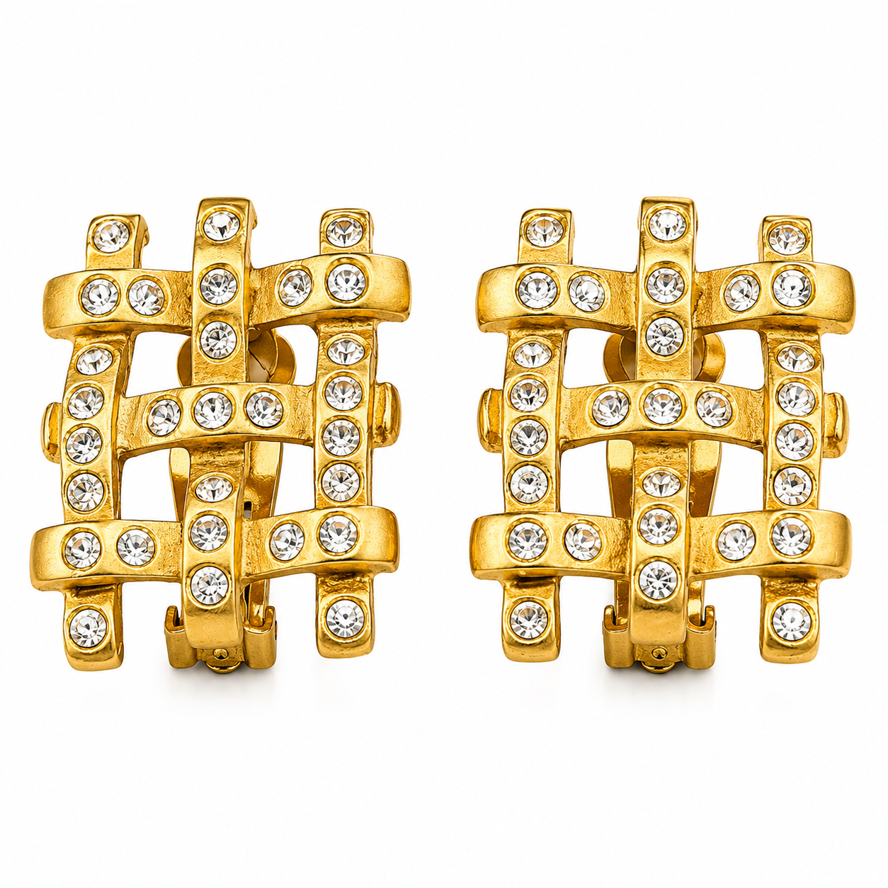 Vintage Norma Jean Rhinestone Lattice Clip-On Earrings Era: Circa 1980s–1990s