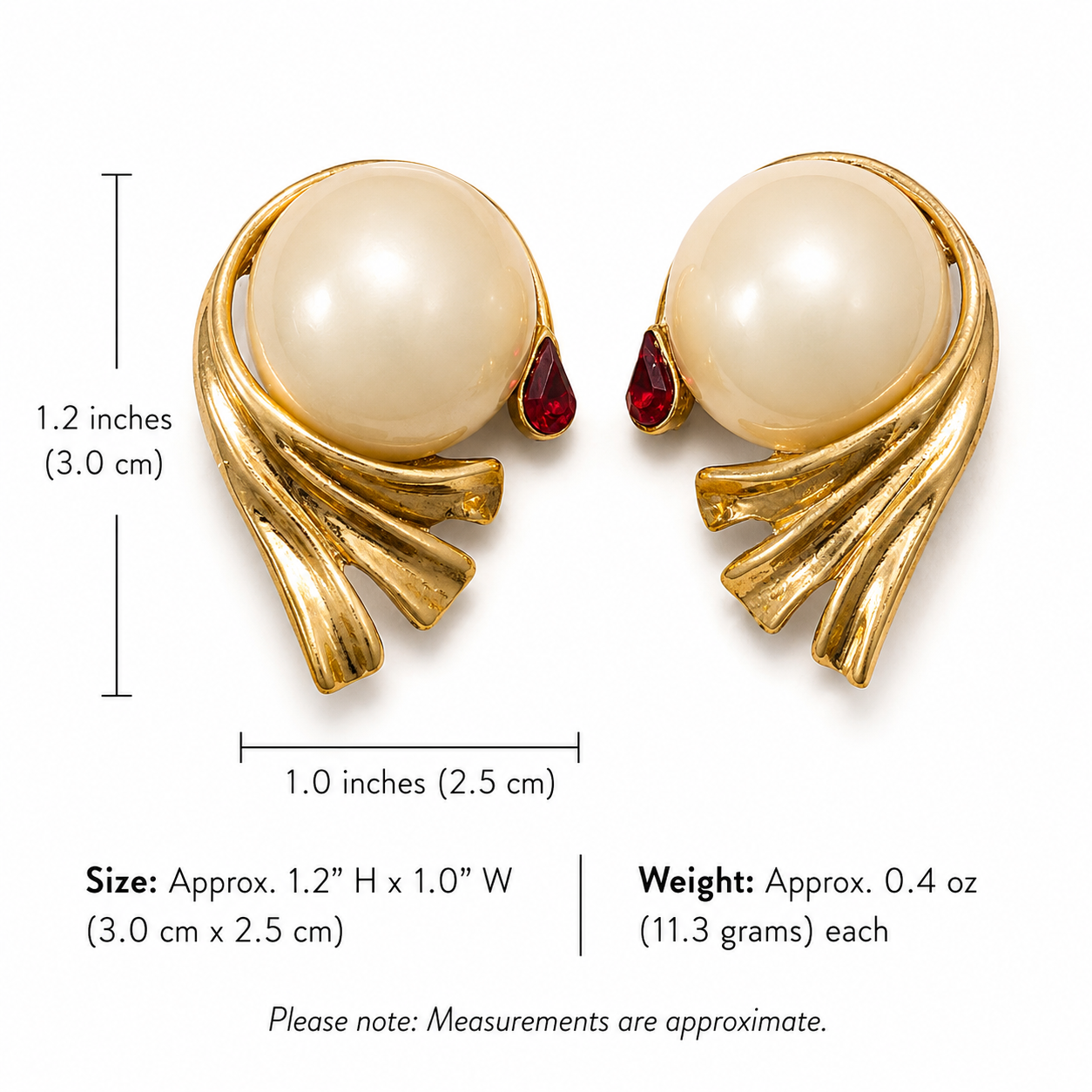 Vintage Faux Pearl Sculptural Clip-On Earrings, Circa 1980s
