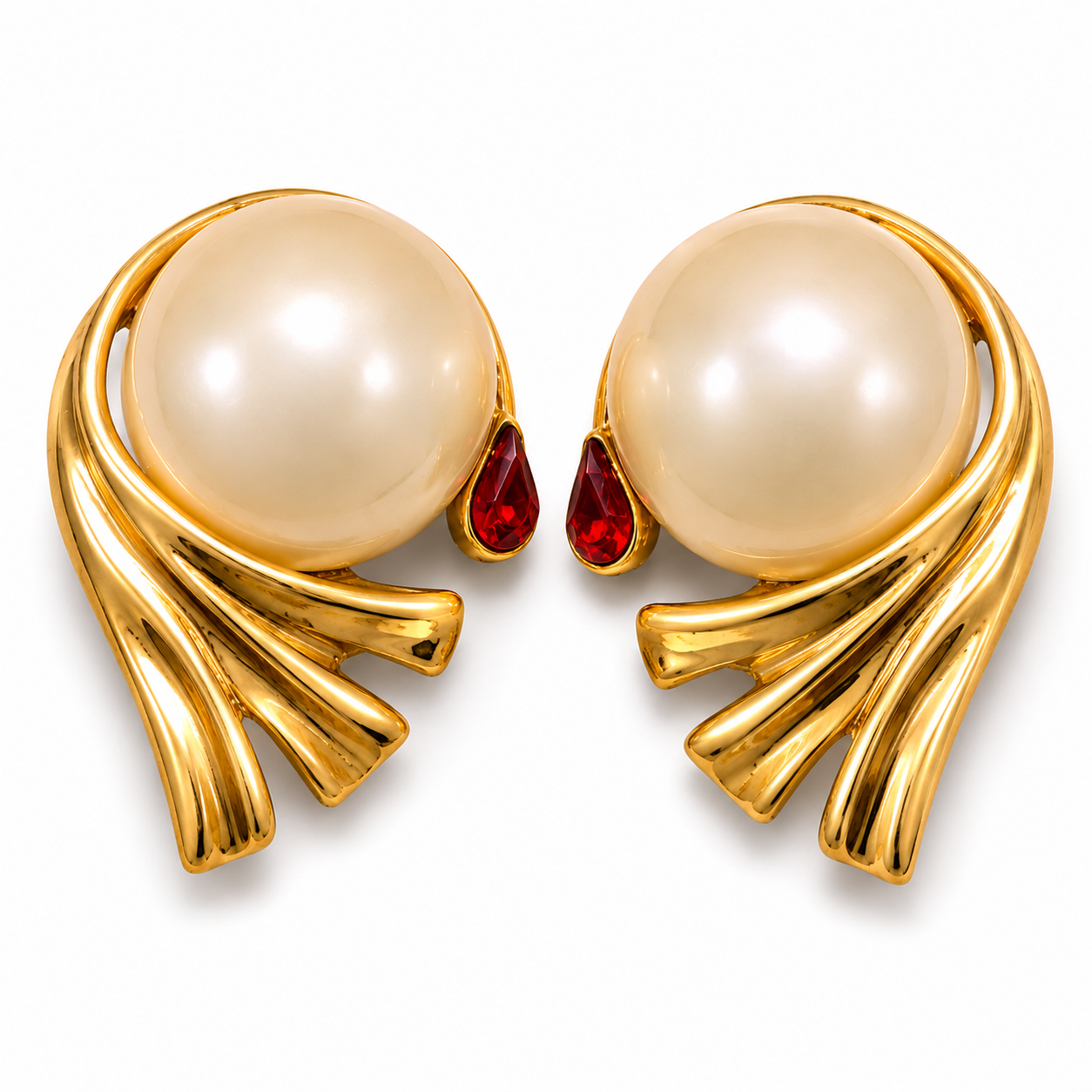 Vintage Faux Pearl Sculptural Clip-On Earrings, Circa 1980s