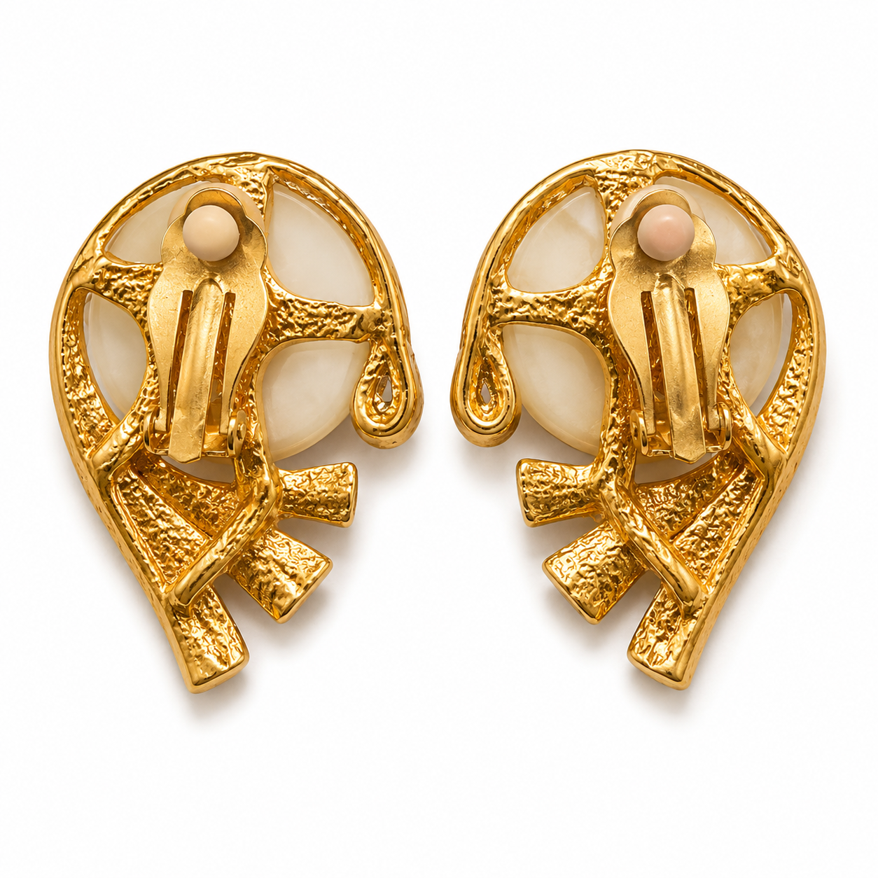 Vintage Faux Pearl Sculptural Clip-On Earrings, Circa 1980s