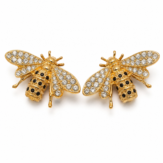Vintage Oscar de la Renta Rhinestone Bee Clip-On Earrings, Circa 1980s–1990s