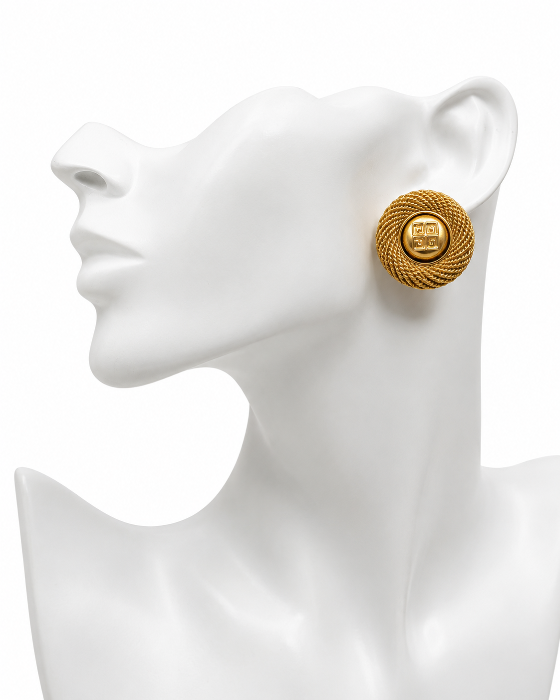 Vintage Givenchy 4G Gold Button Clip Earrings Circa 1980–1990