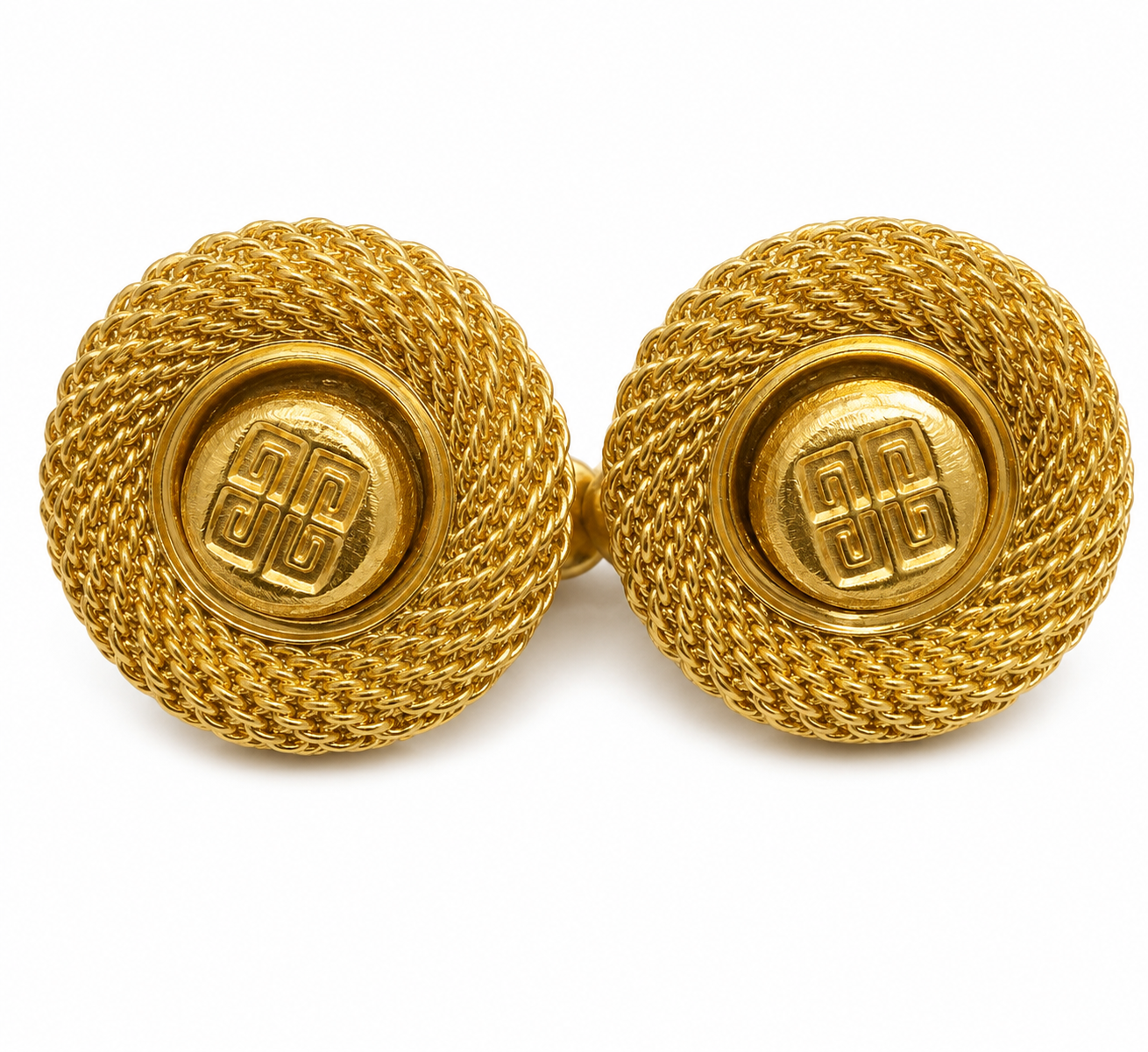 Vintage Givenchy 4G Gold Button Clip Earrings Circa 1980–1990