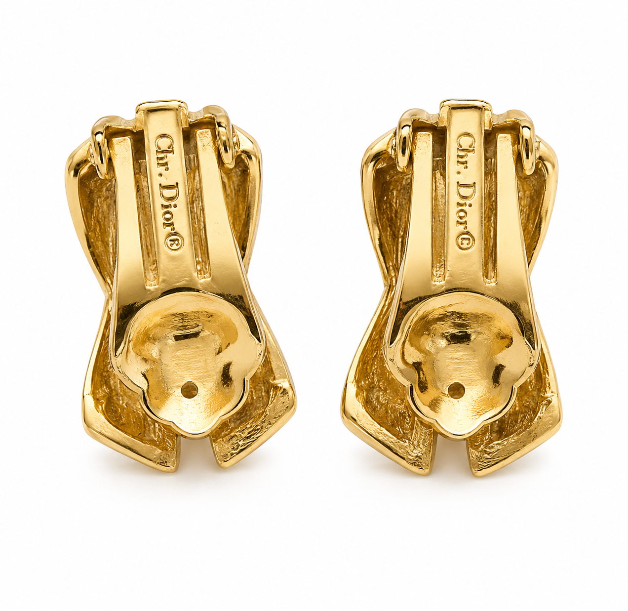 Vintage Christian Dior Black Enamel & Rhinestone Gold Tone Clip-On Earrings | Circa 1975–1983