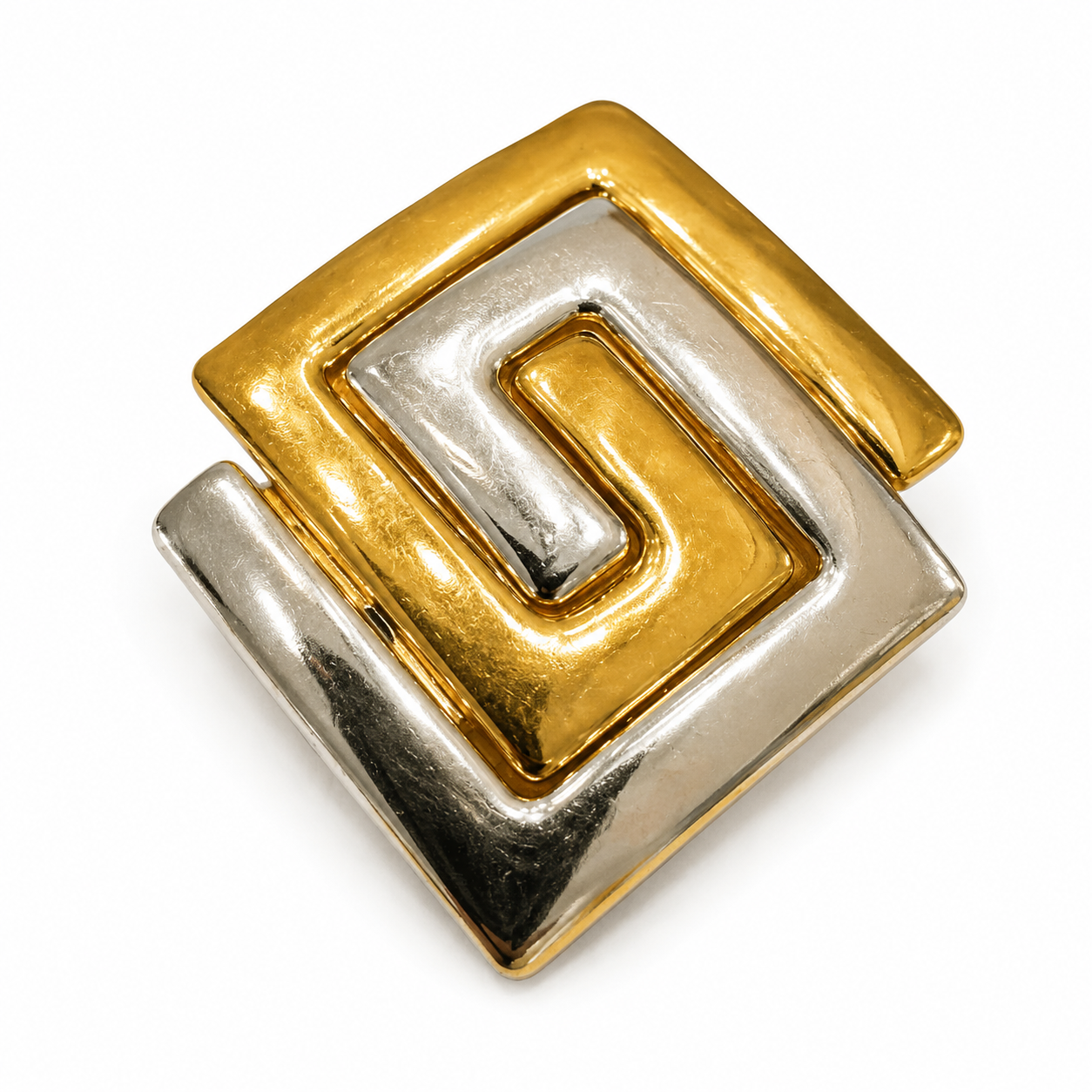 Vintage Givenchy Two-Tone Geometric Statement Brooch – Gold & Silver Tone Modernist Design |Circa 1980s