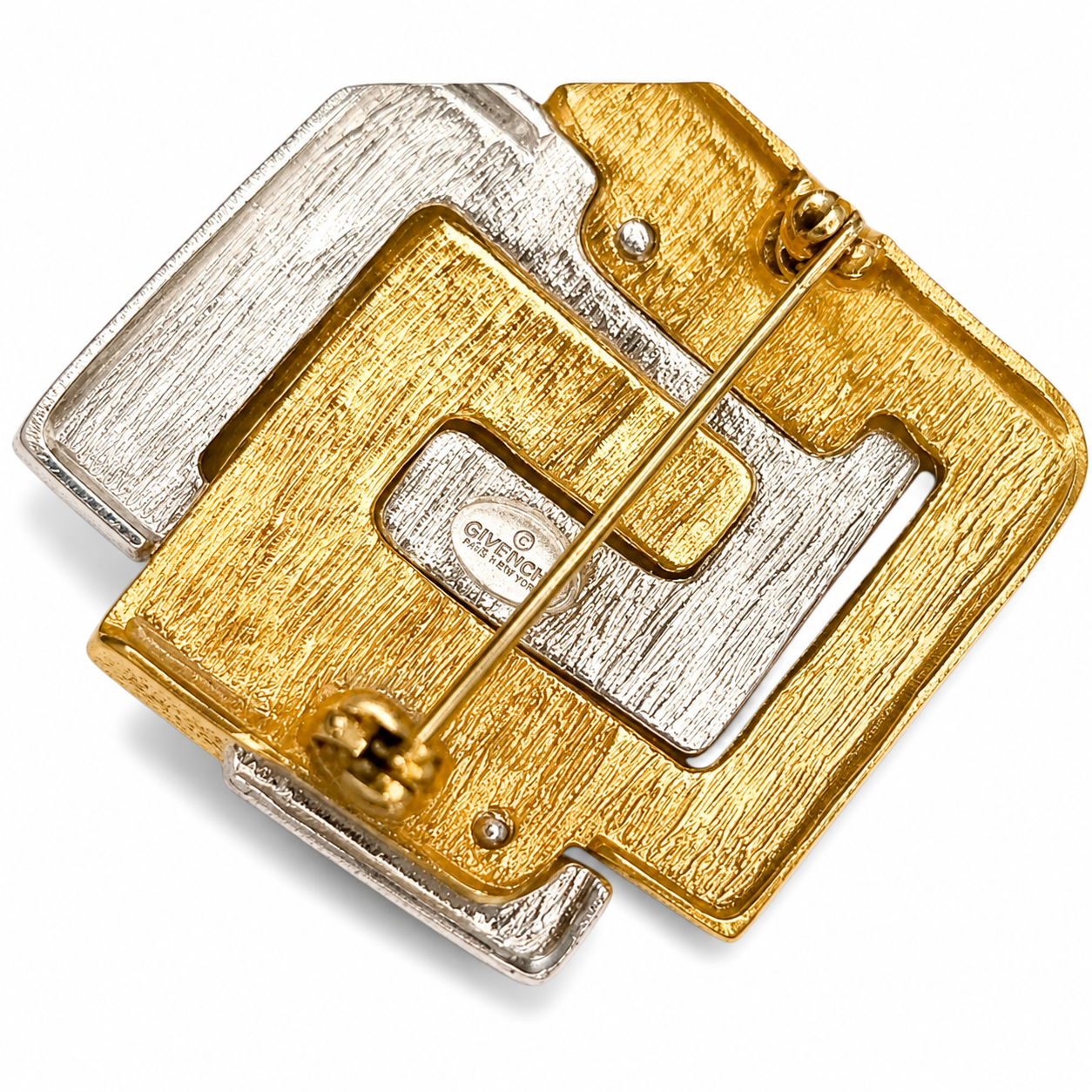 Vintage Givenchy Two-Tone Geometric Statement Brooch – Gold & Silver Tone Modernist Design |Circa 1980s