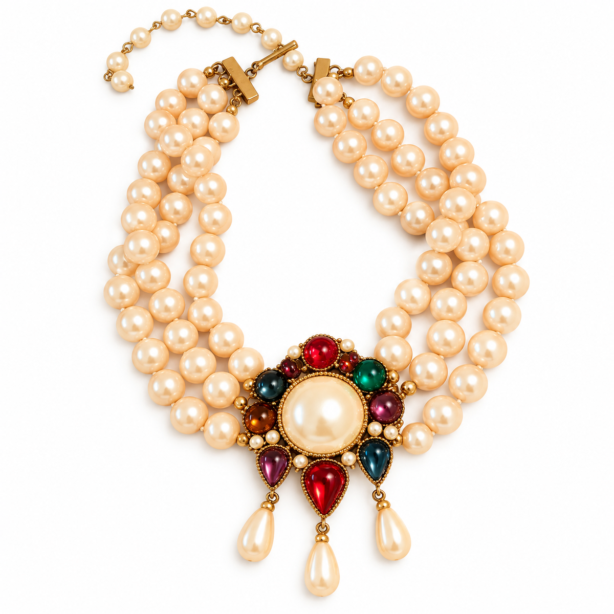 Vintage Richelieu Victoria Multicolor Cabochon Faux Pearl Chocker & Bracelet Set | Circa 1980s