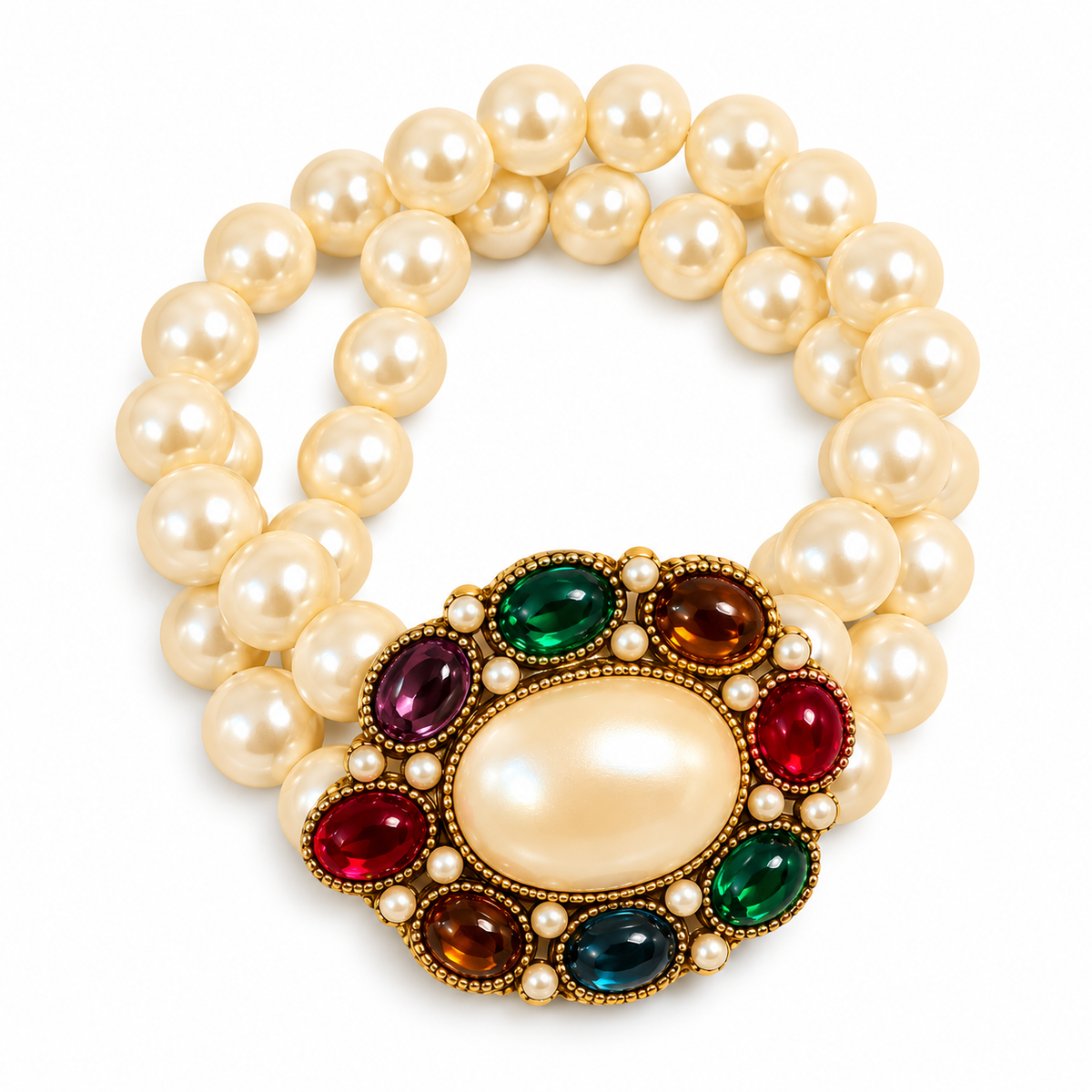 Vintage Richelieu Victoria Multicolor Cabochon Faux Pearl Chocker & Bracelet Set | Circa 1980s
