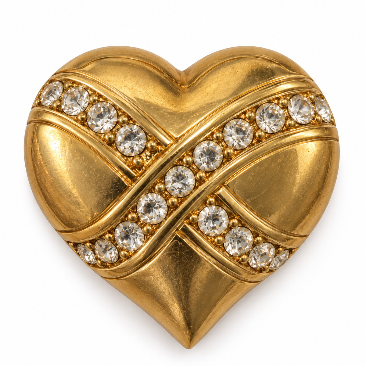 Vintage Swarovski Swan Signed Gold-Tone Crystal Heart Brooch |Circa 1980s–1990s