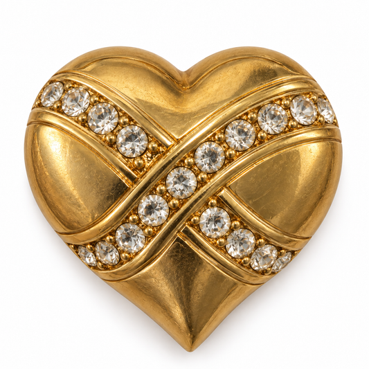 Vintage Swarovski Swan Signed Gold-Tone Crystal Heart Brooch |Circa 1980s–1990s