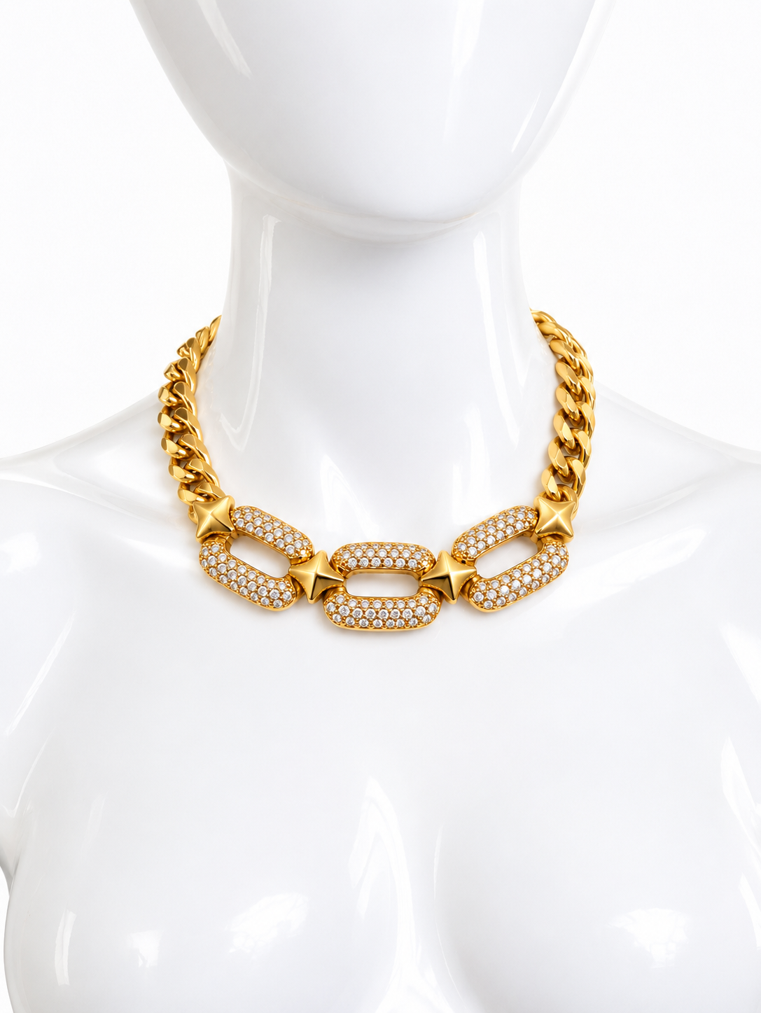 Vintage Swarovski Swan Signed Gold-Tone Pavé Crystal Star Statement Necklace | Circa 1980s–1990s