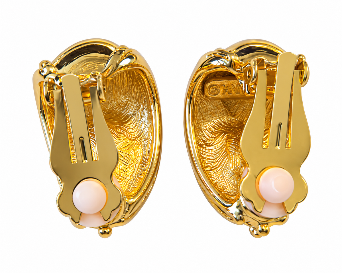 Vintage Ivana Gold-Tone Iridescent Crystal Omega Necklace & Clip-On Earrings Set | Signed | Circa 1990s