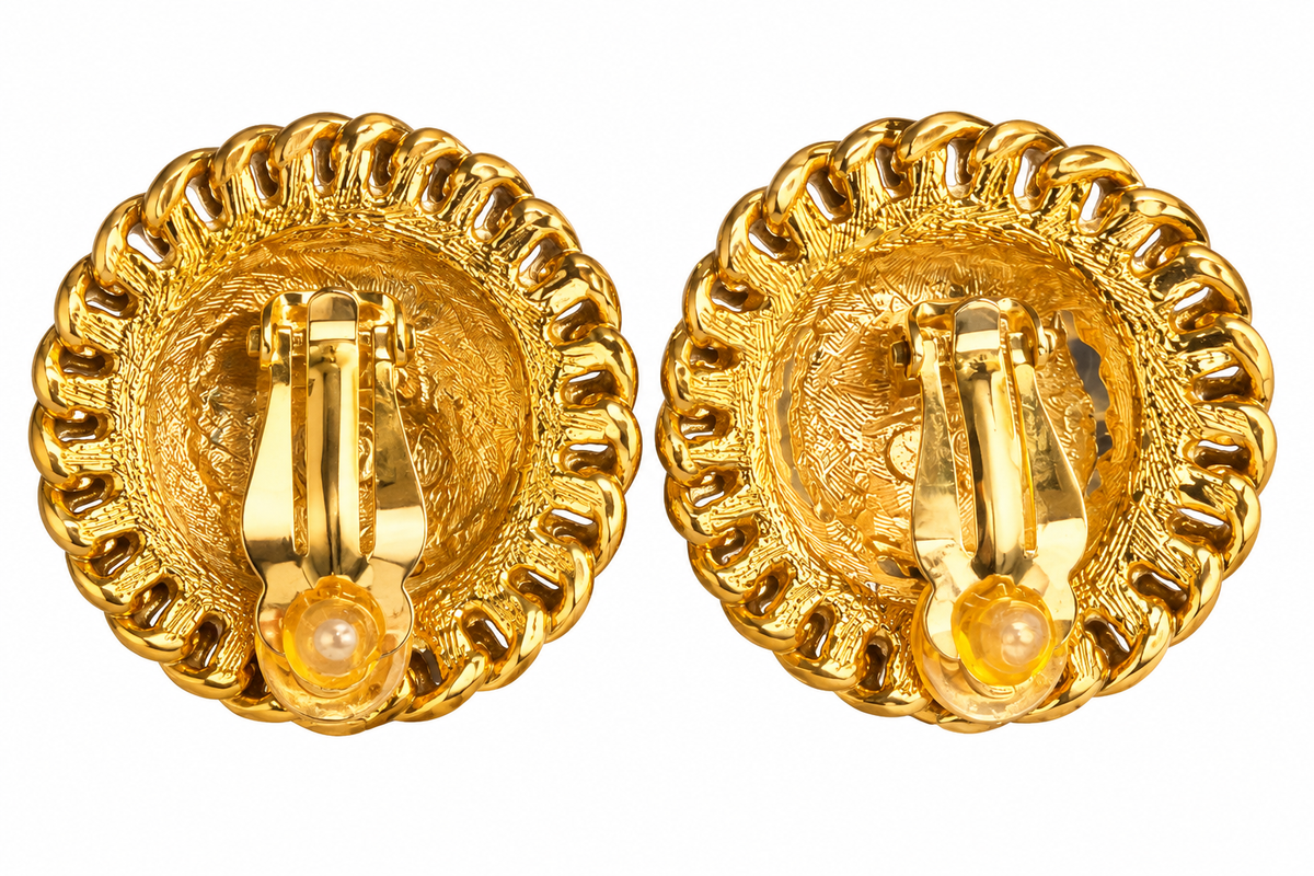 Vintage Anne Klein Gold-Tone Lion Head Statement Clip-On Earrings | Circa 1980s