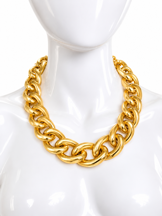 Vintage Napier Pat. Pend Gold-Tone Chunky Curb Chain Statement Necklace | Circa 1980s