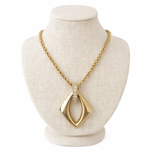 Vintage YSL Yves Saint Laurent Gold Tone Pendant Necklace Crystal Accent Signed