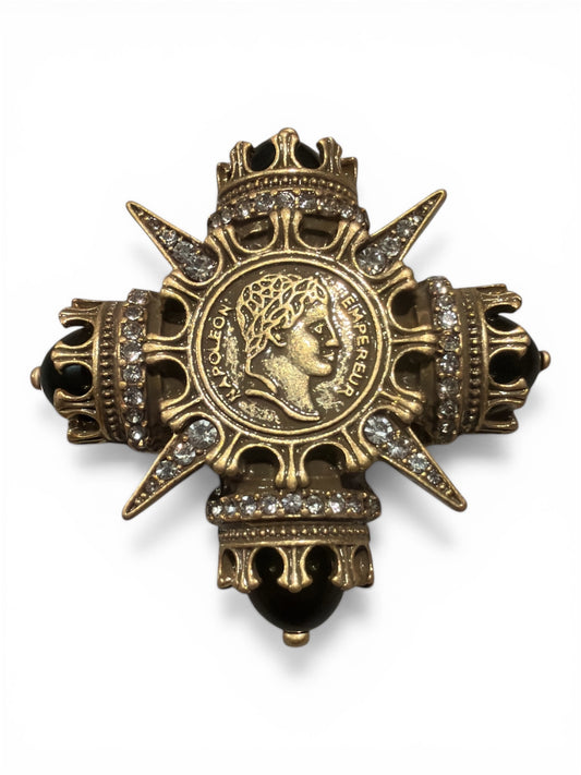 Broche Monet Vintage Napoleón Moneda Cruz de Malta | Broche con Pedrería Tono Dorado Declaración