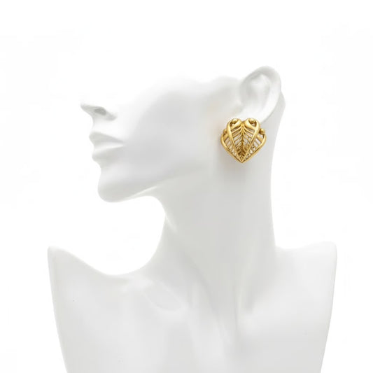 Vintage Oscar de la Renta Gold Heart Clip Earrings