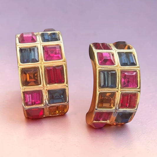 Vintage Yves Saint Laurent Multi-Gem Clip Earrings