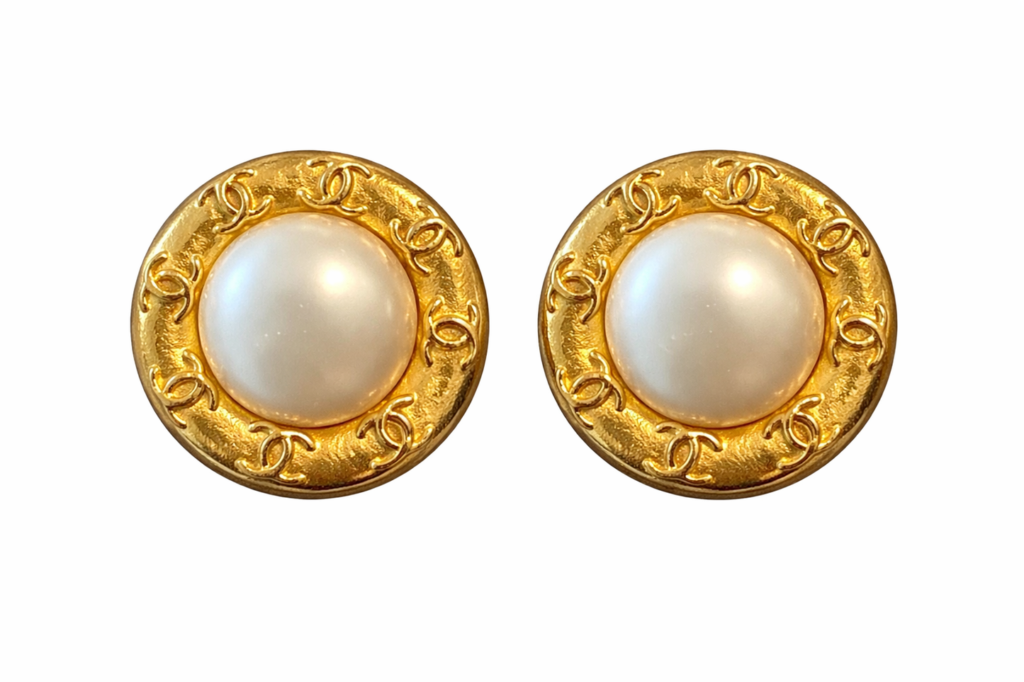 Chanel Pearl CC Button Clip-On Earrings