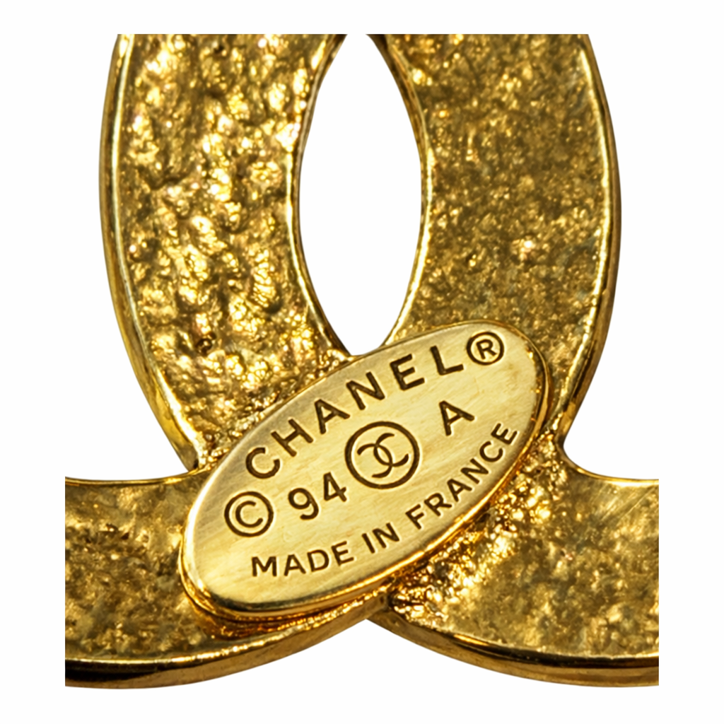 Vintage Chanel CC Logo Necklace 1994 Gold Tone Chain Large Pendant Made in France