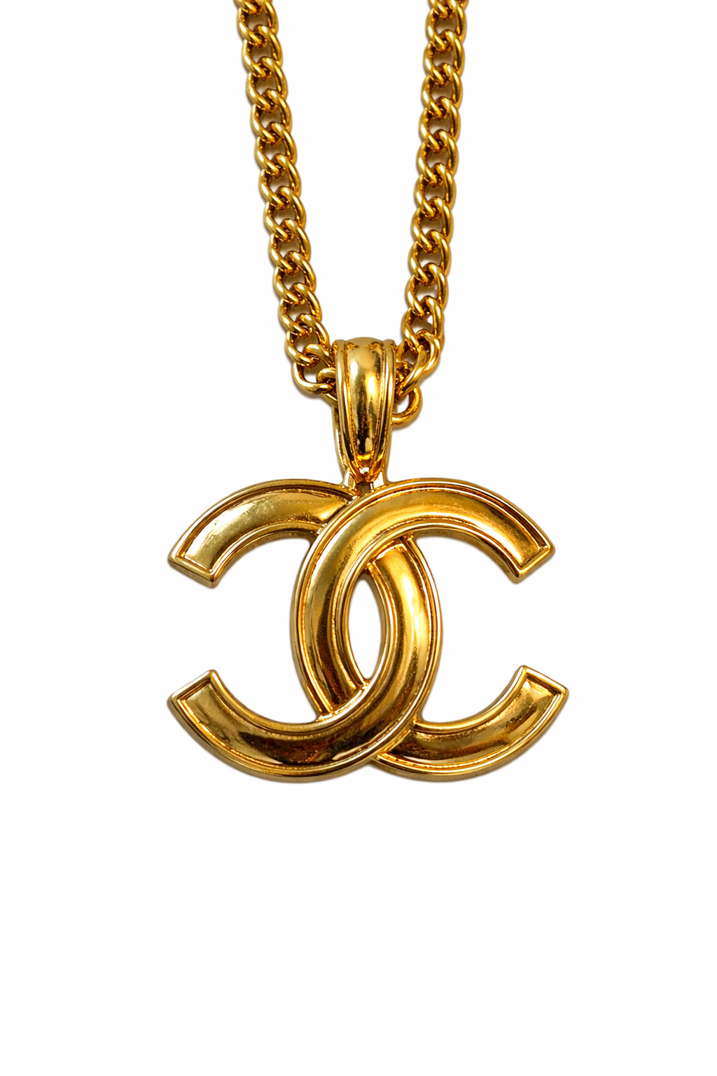 Vintage Chanel CC Logo Necklace 1994 Gold Tone Chain Large Pendant Made in France